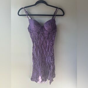 La vie en rose sz S purple lace sexy, slit, strap boudoir lingerie